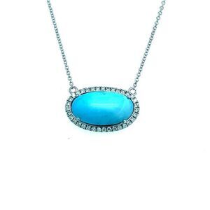 Persian Turquoise Diamond Halo Pendant 18.5" 14k 8.1 TCW Certified $4,975 300679